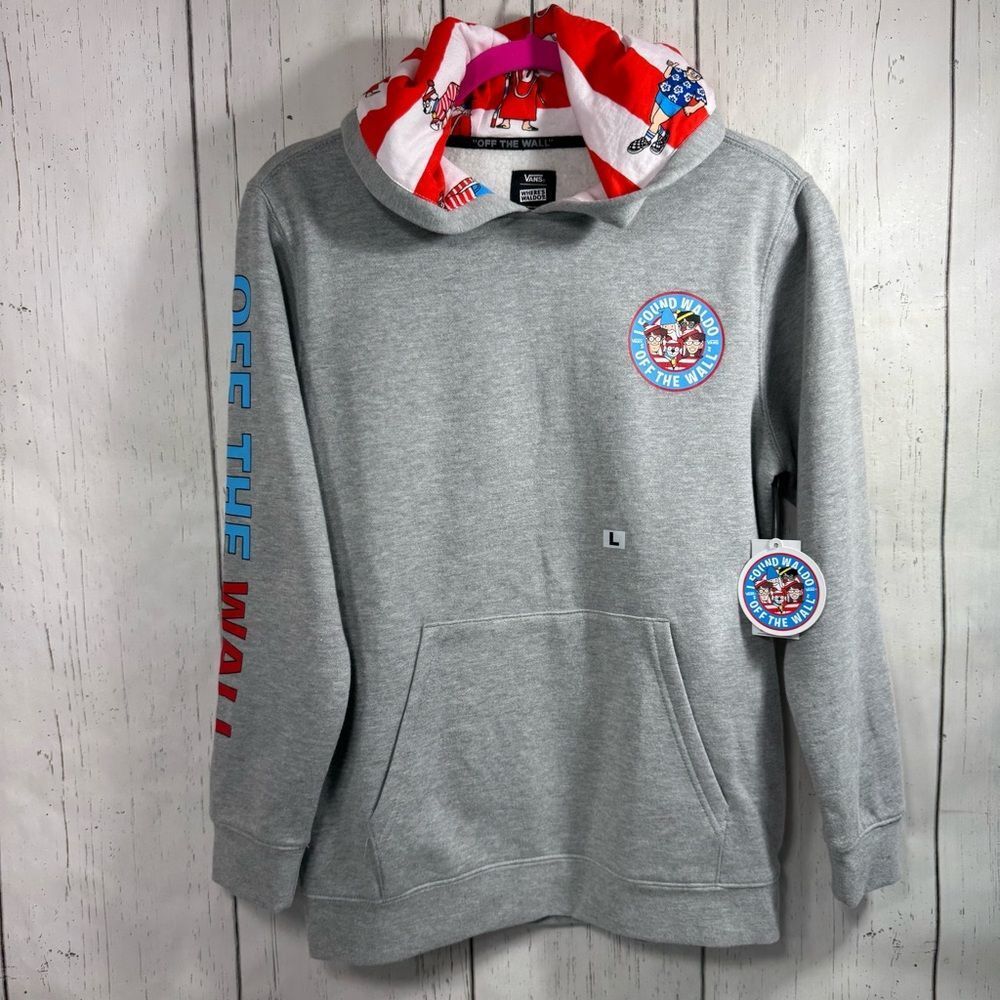 Vans X Where's Waldo Boys Pullover Hoodie Gray Cement Heather Graphic